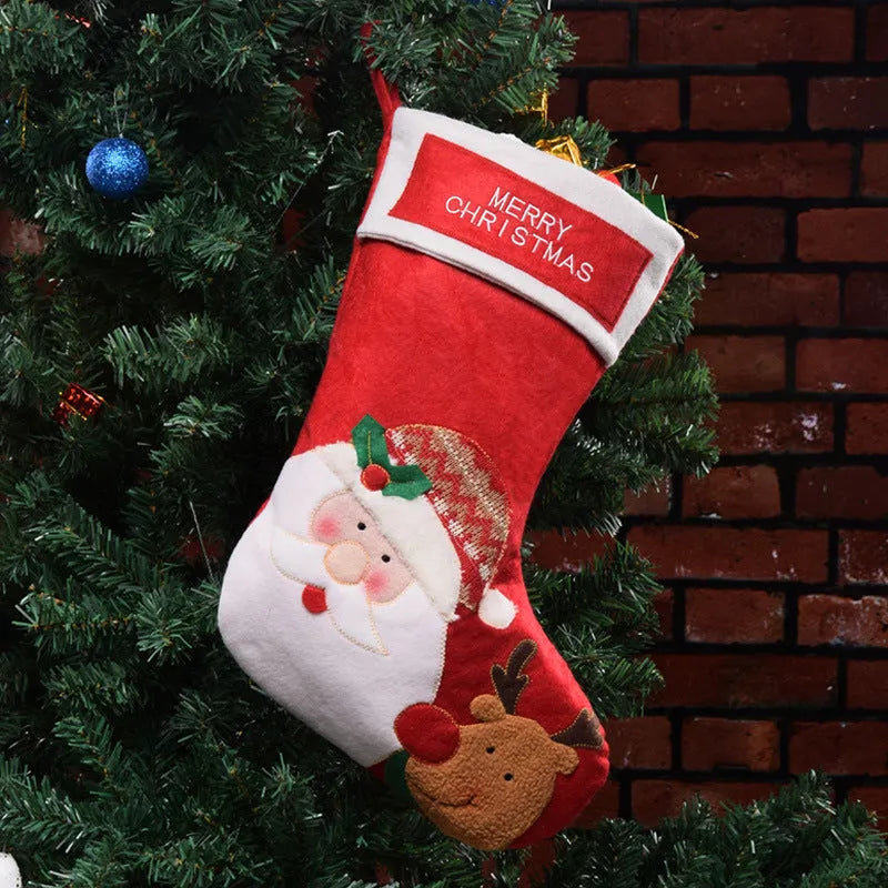 Christmas sock filler pendant with elk, elderly man, and snowman designs on non-woven fabric