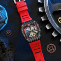 Mechanical waterproof men's watch with luminous hands, black face and rubber strap