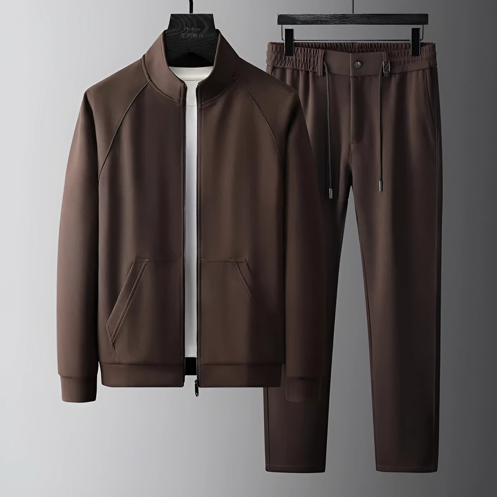 Men's slim fit stand collar casual sports suit jacket and trousers in Vinylon fabric