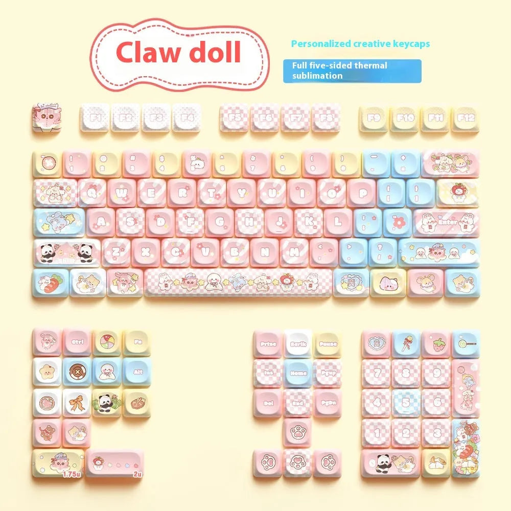 Doll themed mechanical keyboard keycap set with 112 keys showing colourful character artwork