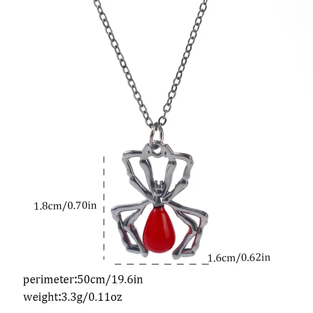 Gothic Halloween necklace with spider and bat alloy pendant on a chain.