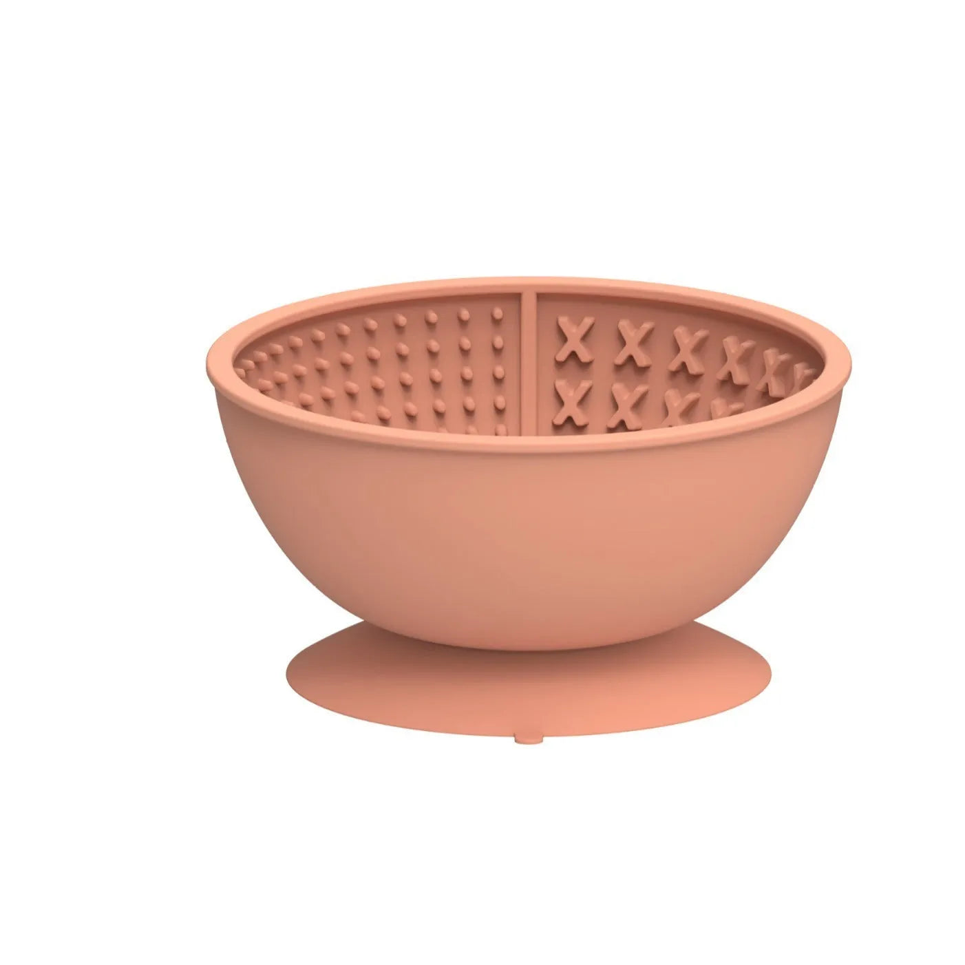Cyan silicone slow feeding bowl for pets with suction cup base on a flat surface.