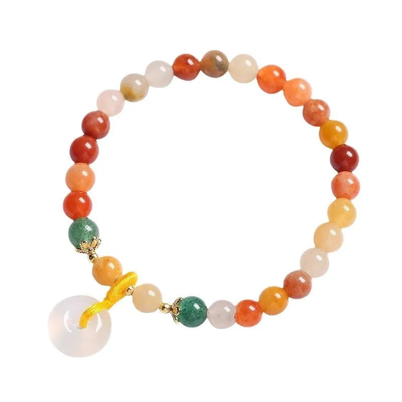 Handmade natural stone bracelet with safety buckle featuring 6mm agate and strawberry quartz beads