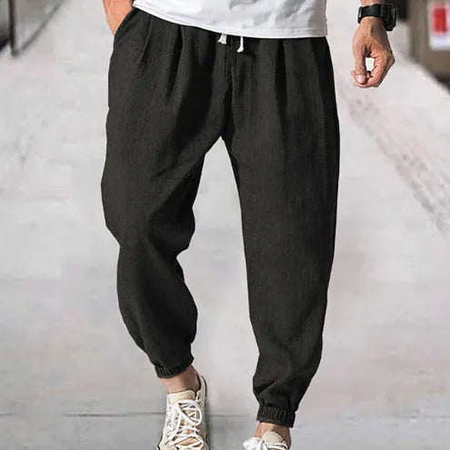 Men's loose cotton ankle pants with elasticated bands in light green colour