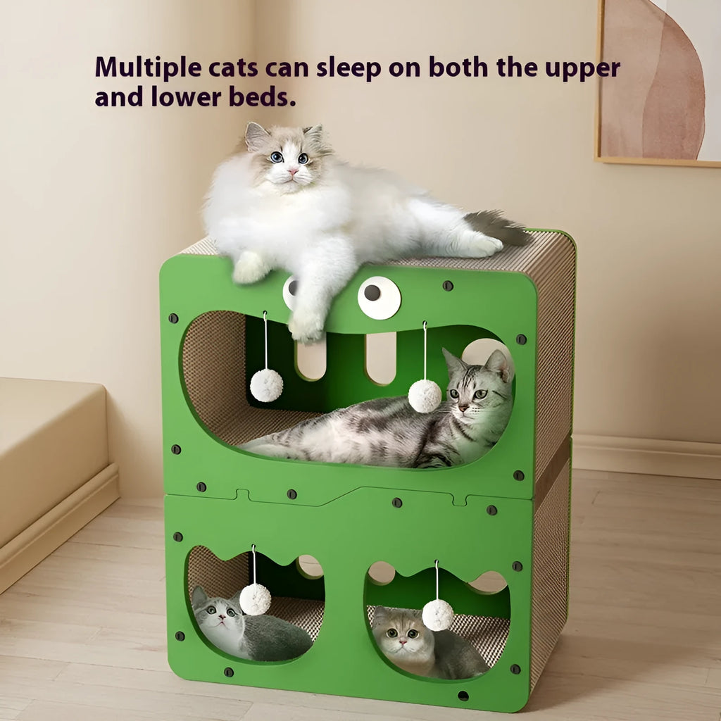 Double-layer cat scratching board and nest in owl style with wear-resistant surface