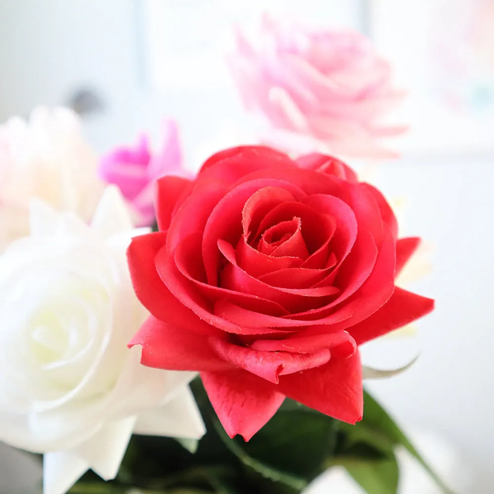 Silk touch artificial rose flower with 42cm length and 8.5cm flower head in multiple colour options