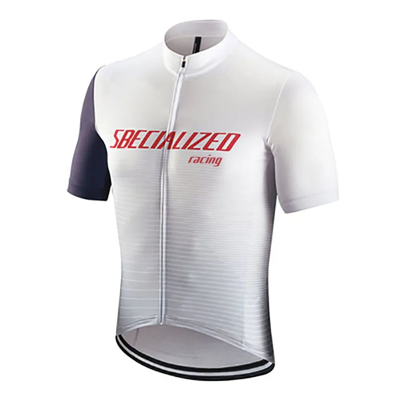 Men's summer mountain bike jersey suit with gel pad in multi-colour design on black background