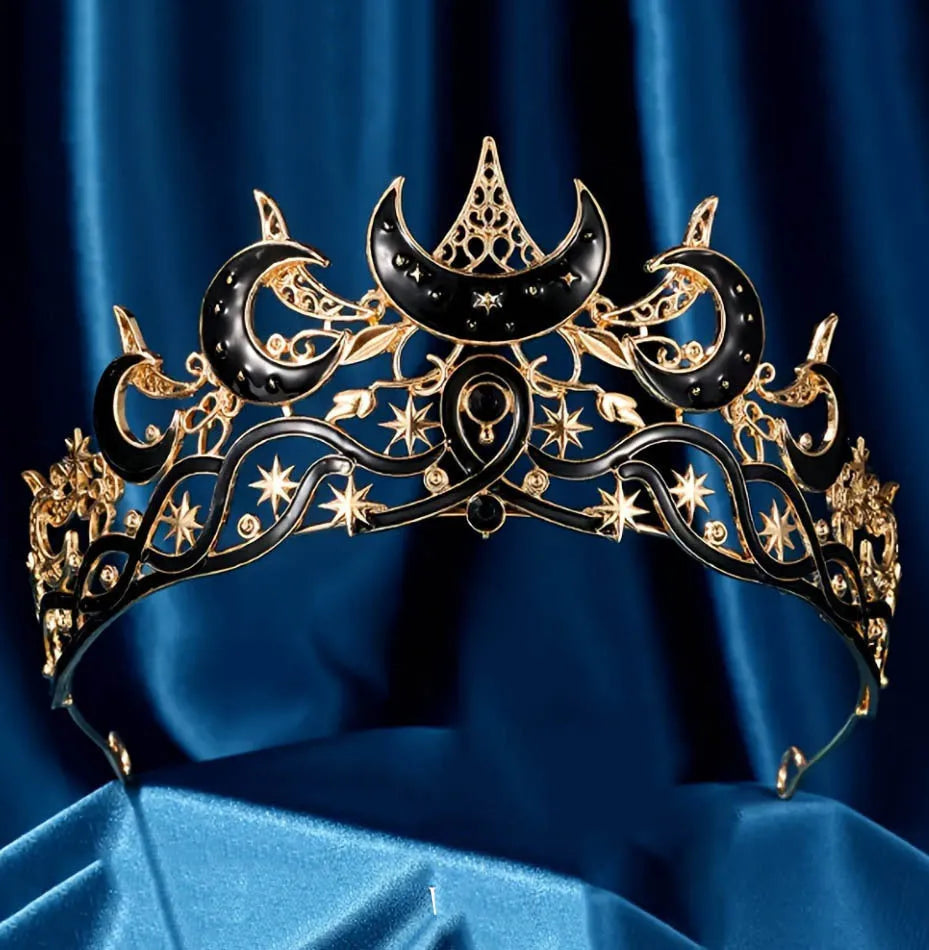 European American dark crescent shape bridal wedding crown with rhinestone and alloy