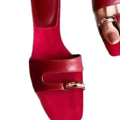 Women's plus size square toe outdoor slippers in leather with a rubber sole.