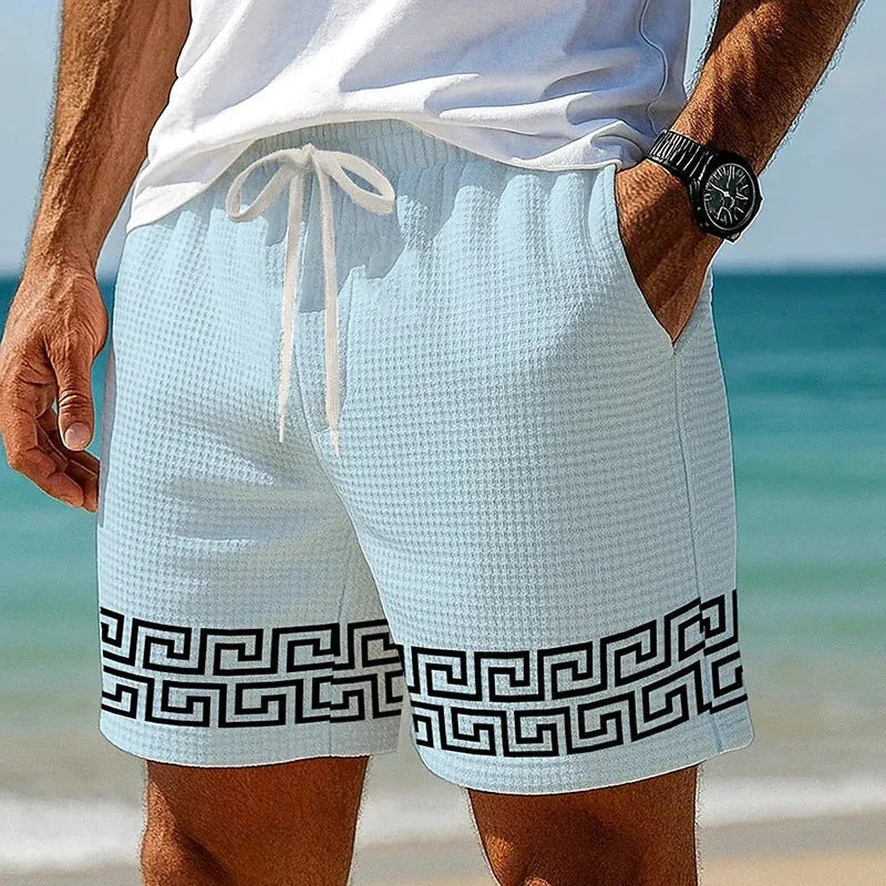 Summer men's American waffle loose shorts in Light Blue, sporty cut for teenagers