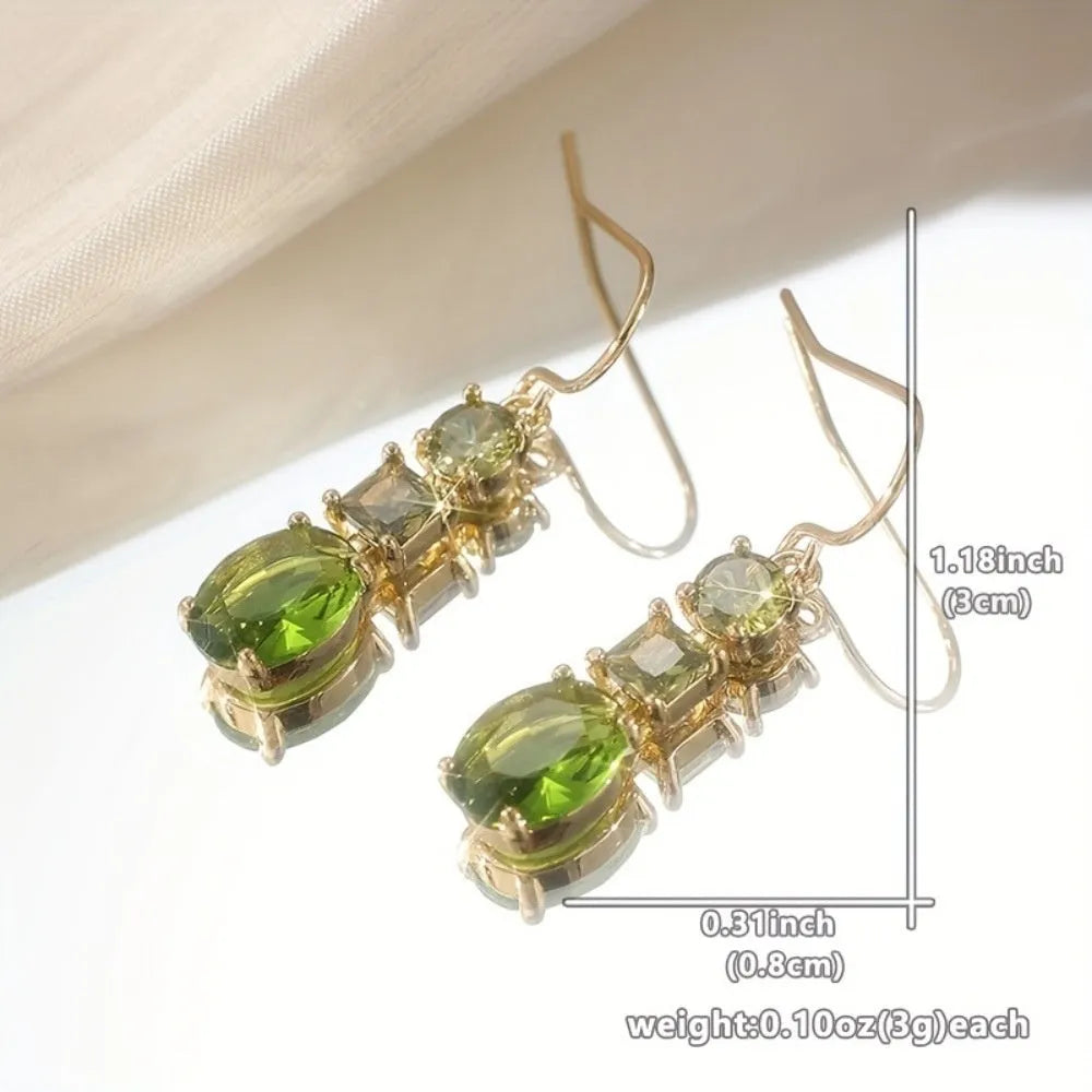 Green copper geometric earrings with quadrilateral shape and retro bohemian style