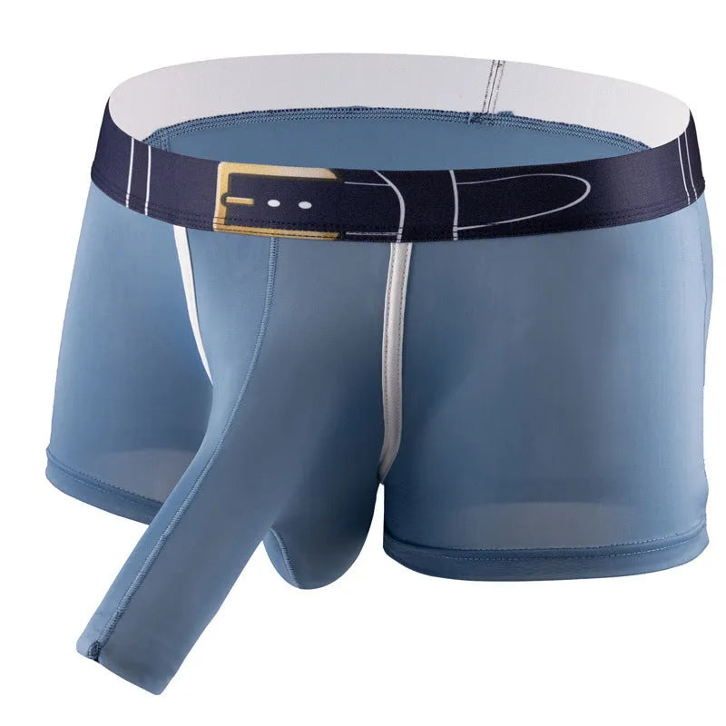 Men's ice silk boxer shorts in a solid colour on a mid-waist mannequin, showing the lightweight fabric and standard cut.