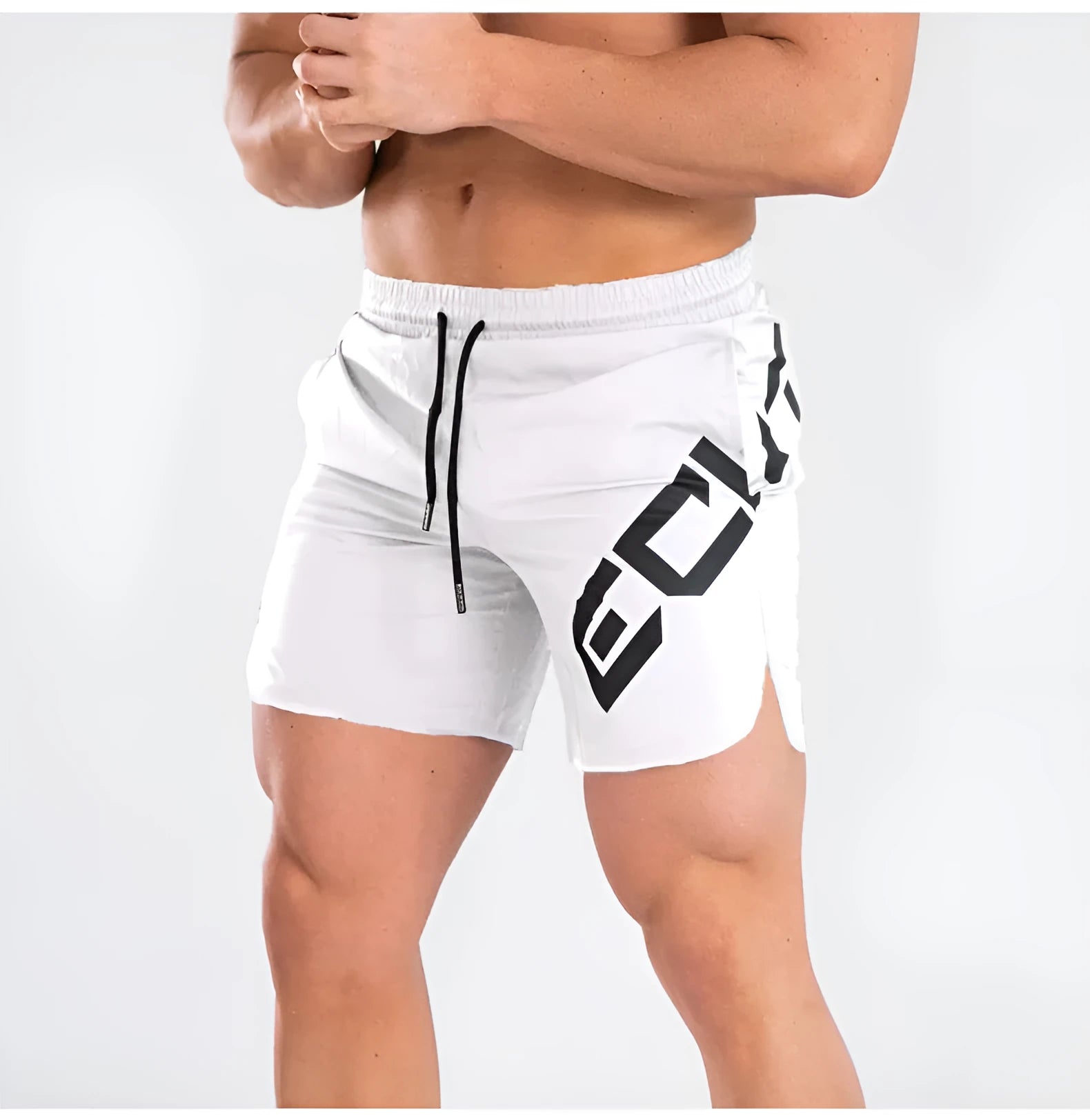 Men's black quick-dry elastic training shorts with knee-length design for summer sports