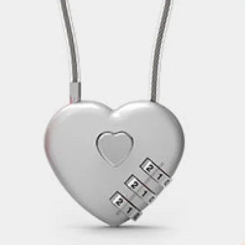 Heart-shaped combination lock with steel cable in multiple colour and length options.