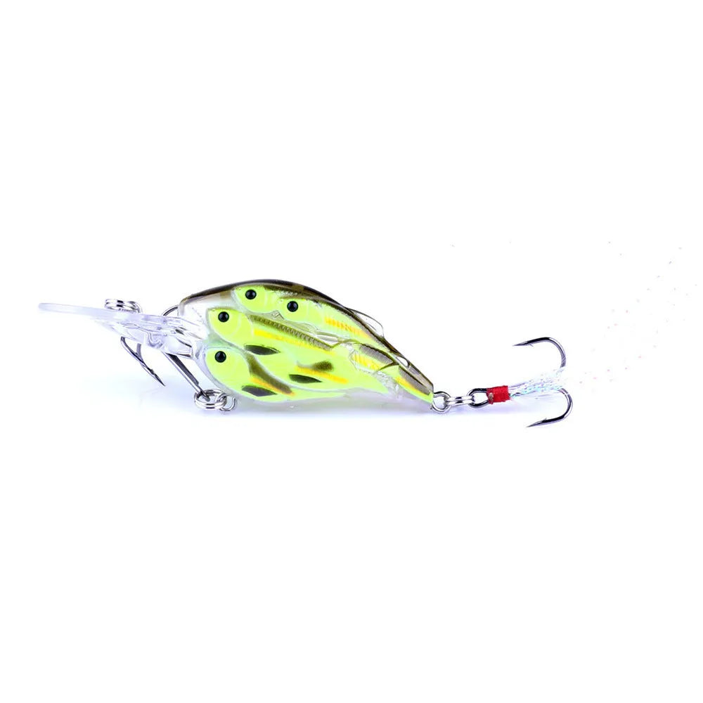 Floating hard bait fishing lure in 7.5cm 9g with feather hook, ABS plastic body, style 1 colour
