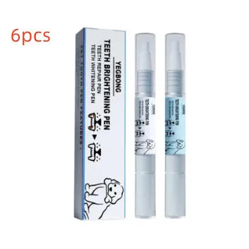 White pet teeth whitening pen applicator with two dental brushes for dog and cat oral care