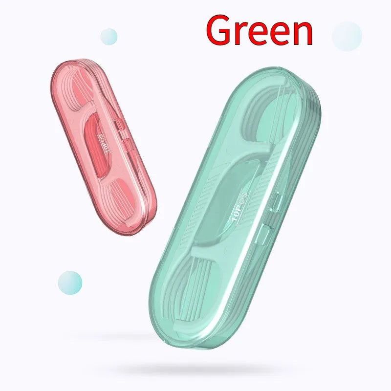Dental floss with independent packaging in plastic material showing 100 single pack option