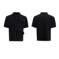 Men's geometric print polo shirt with deconstructed collar in black, grey or white colours