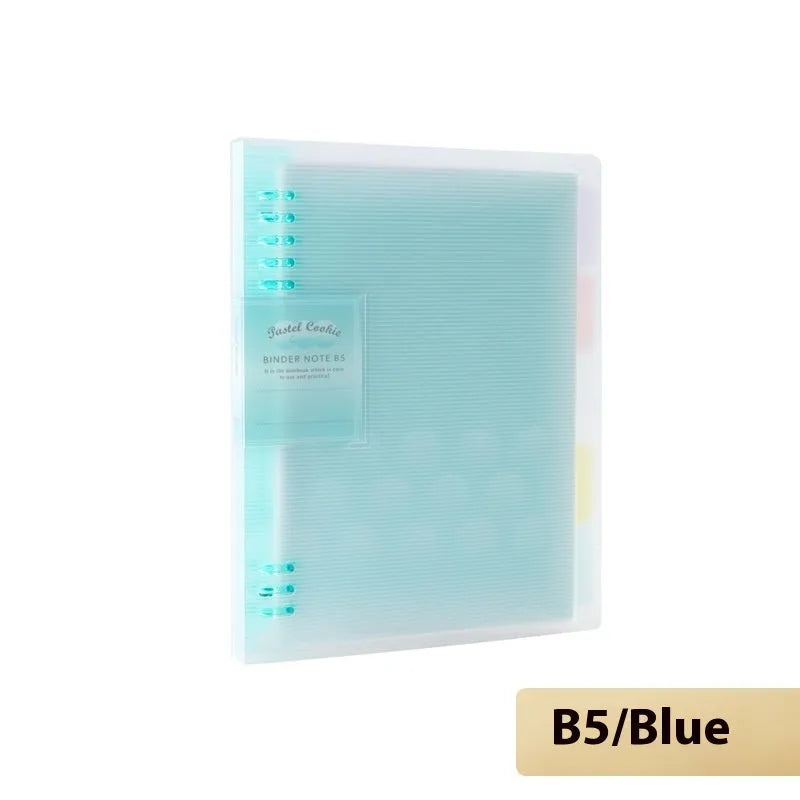 Refillable loose spiral notebook with PP cover in pastel cookie design, A5 and B5 size options shown