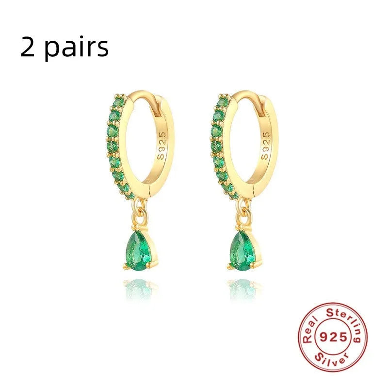 S925 sterling silver water drop earrings with geometric shape and decorative elements