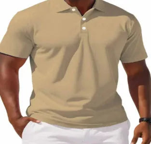 Men's slim fit solid colour short sleeve button-up shirt on a hanger