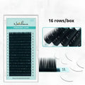 Soft artificial fibre velvet false eyelashes showing volume and length options from 0.05CC to 0.2CC and 7mm to 15mm.
