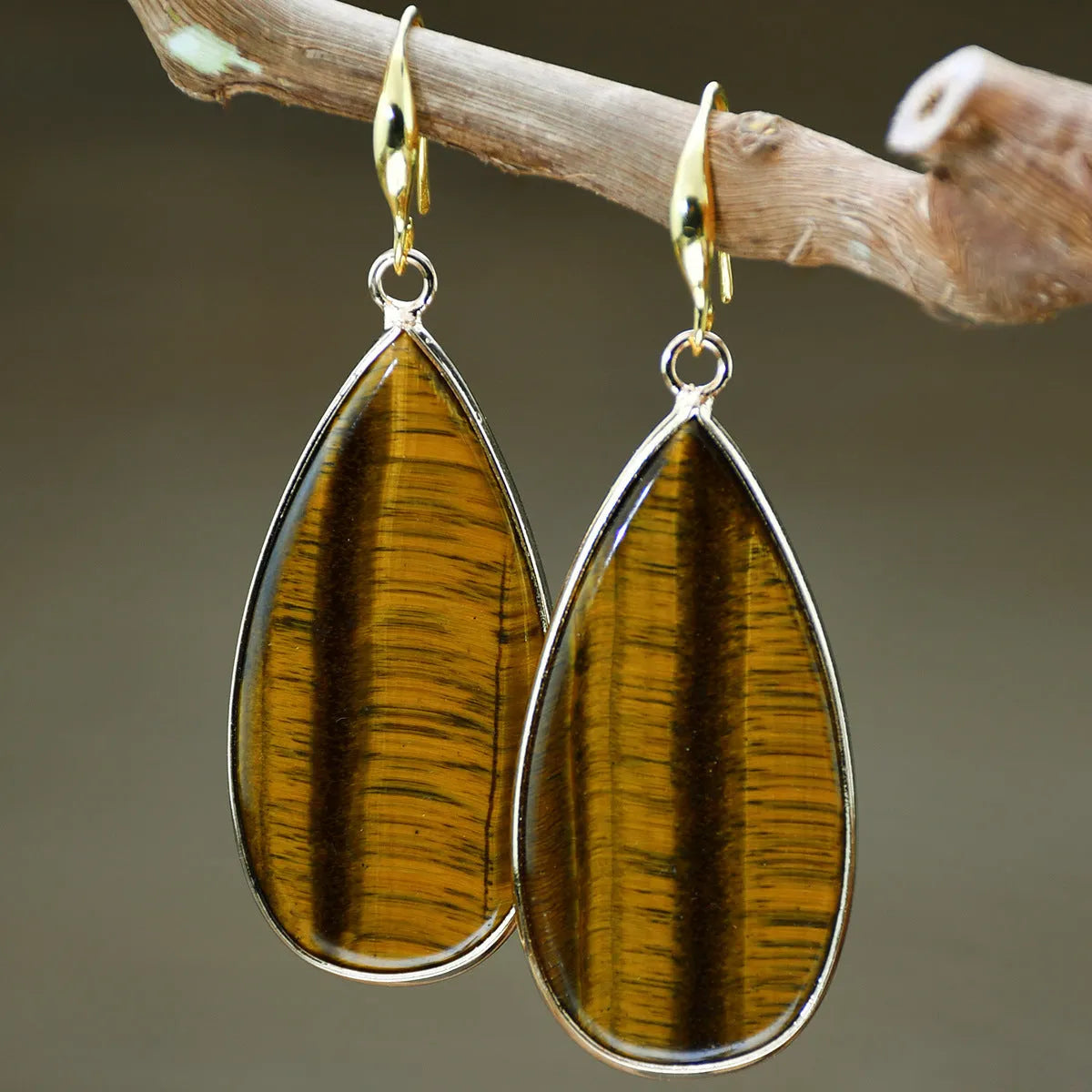 Vintage stone drop earrings with water droplet texture in Tigereye, amethyst, pink crystal, Redstone or turquoise