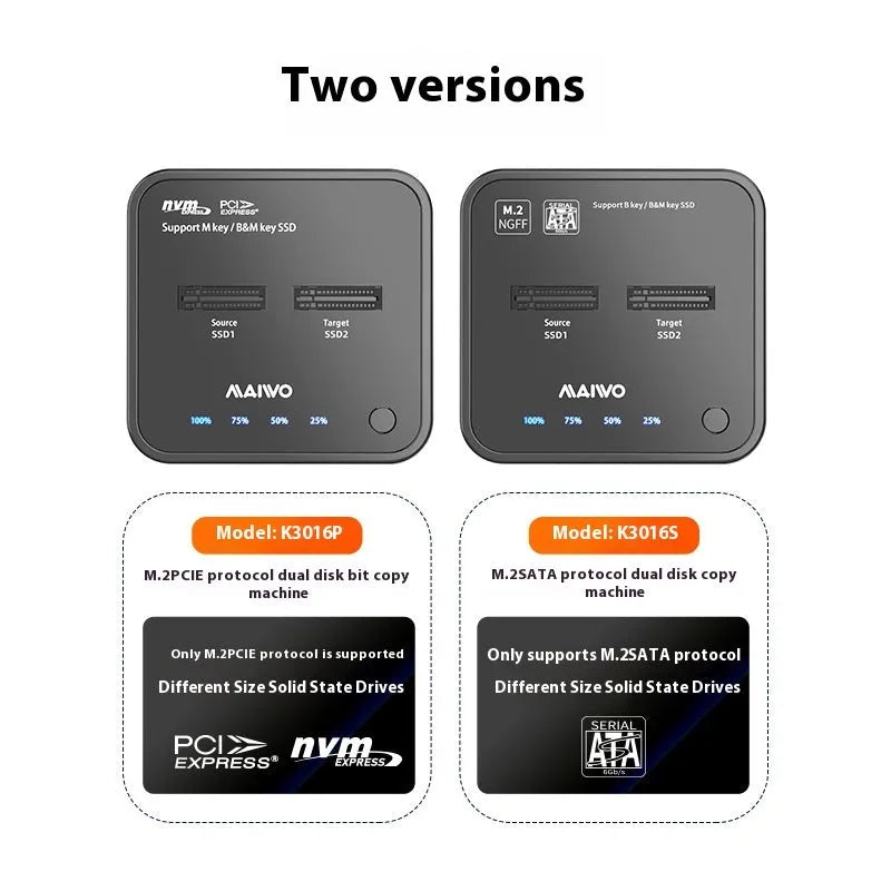 MAIWO K3016 M.2 solid state drive docking station and duplicator with cables and power adapter