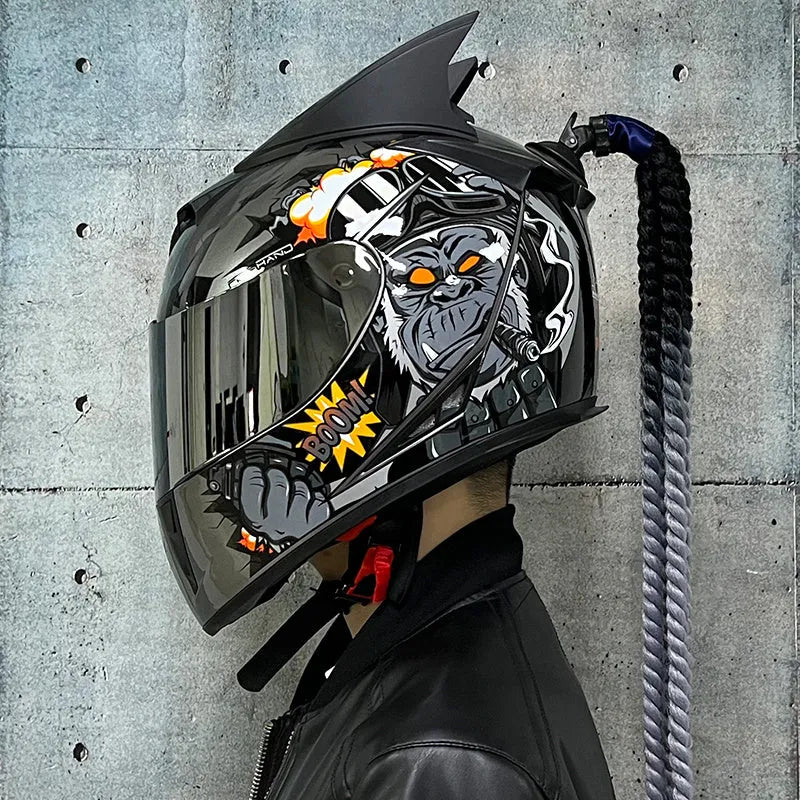 Dirty Braids design full face motorcycle helmet in graphic style like Blue Diamond on ABS shell.