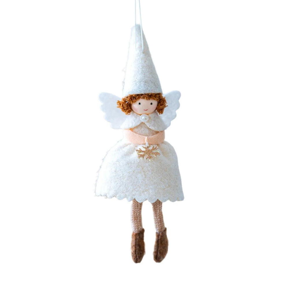 White and pink cloth angel skirt Christmas tree hanging ornament with plush pendant