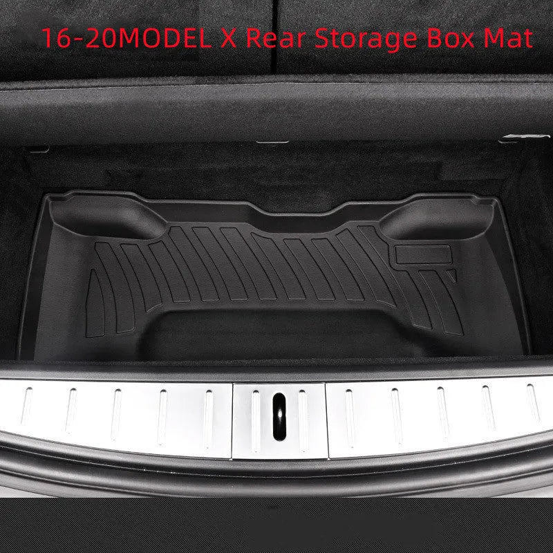 Custom rubber floor mats for Tesla cars with a textured TPE driver footrest section.