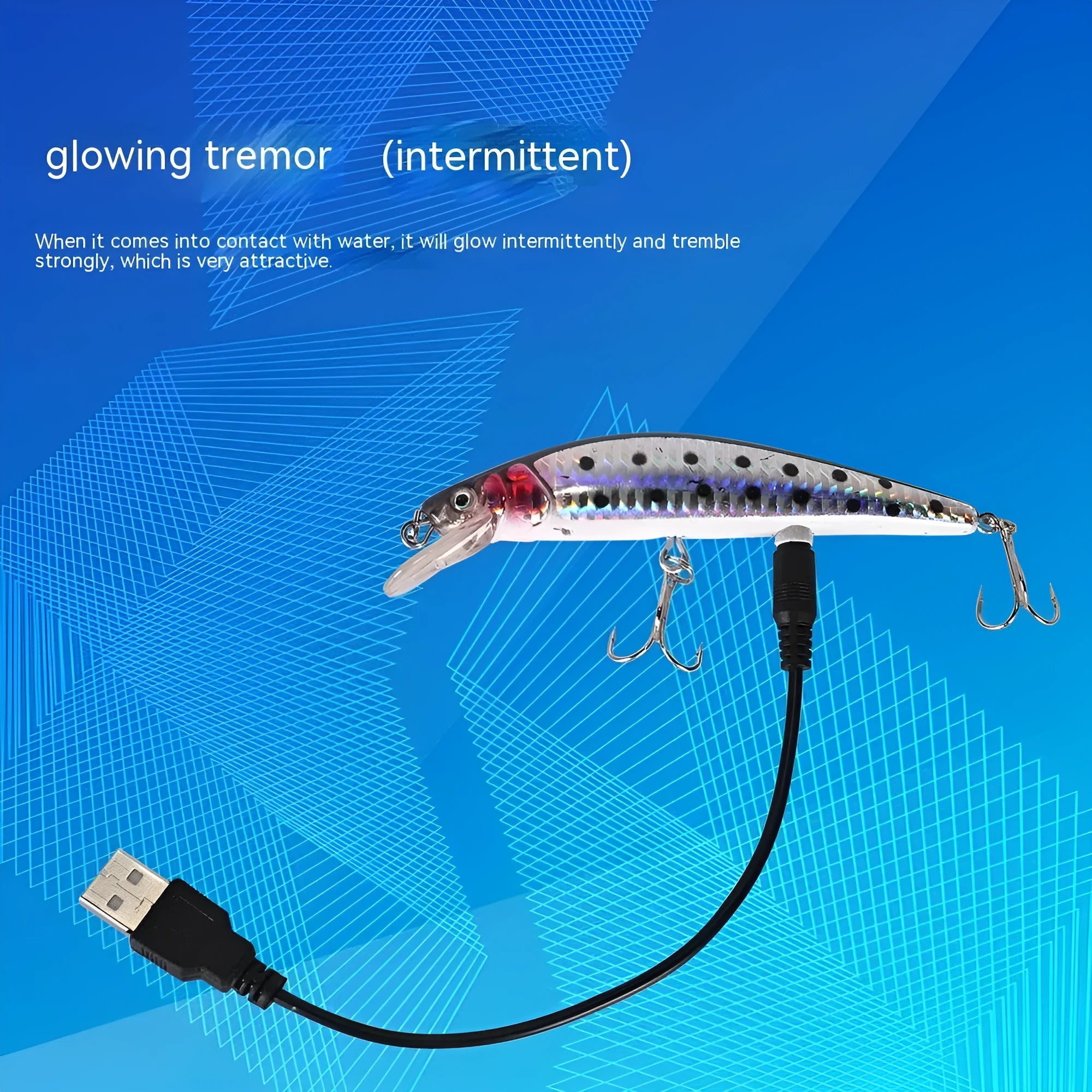 USB electric floating bait lamp with colourful LED fishing light and blister packaging