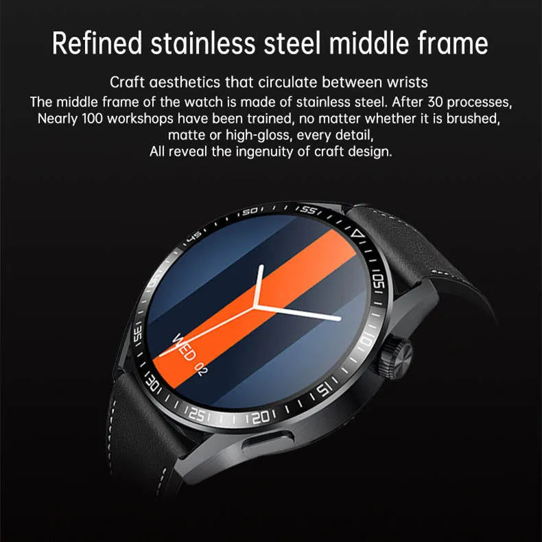 GS3 Max black smartwatch with IPS screen on a silicone strap, showing health stats interface.