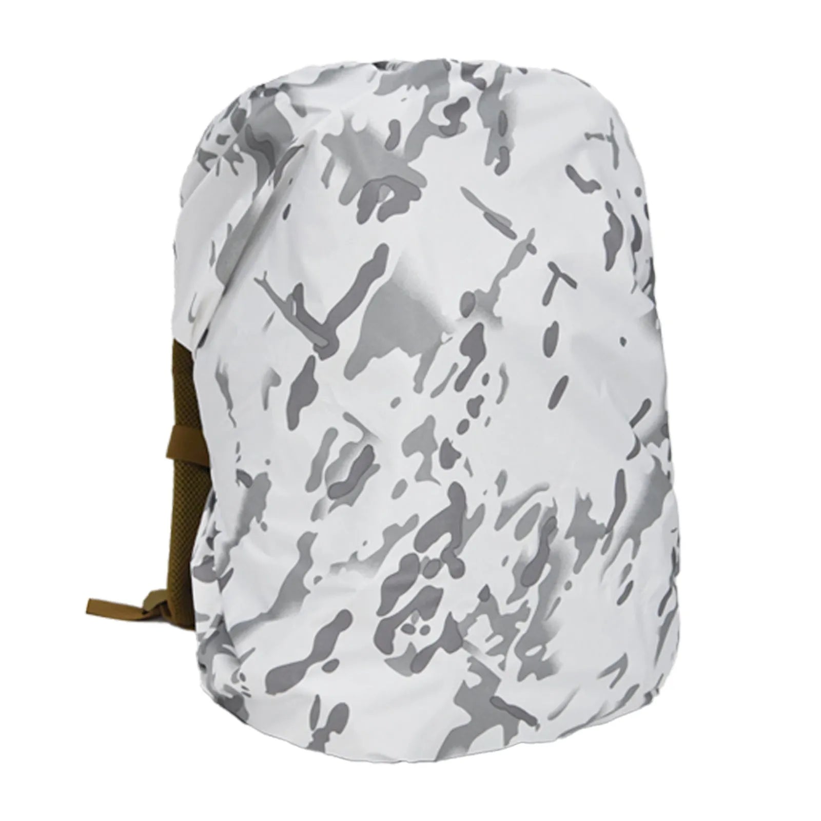 Army green backpack rain cover with elastic edges shown alongside 80 litre backpack for scale