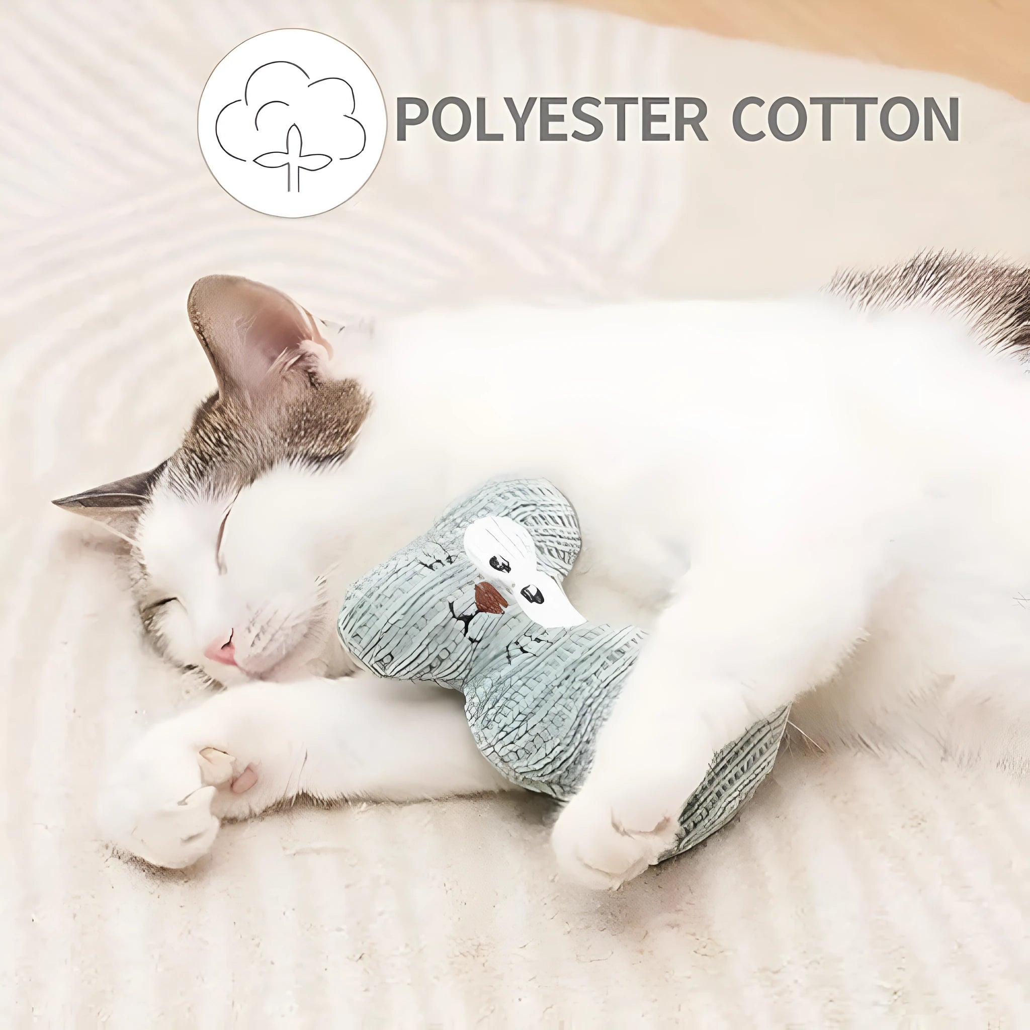 Cyan and light coffee plush rope cat toy with bell and organic catnip filling