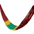 Nylon rope mesh hammock hung between trees showing 1.1m width