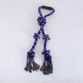 Blue and yellow cotton rope dog toy with ergonomic handle for large breed aggressive chewers