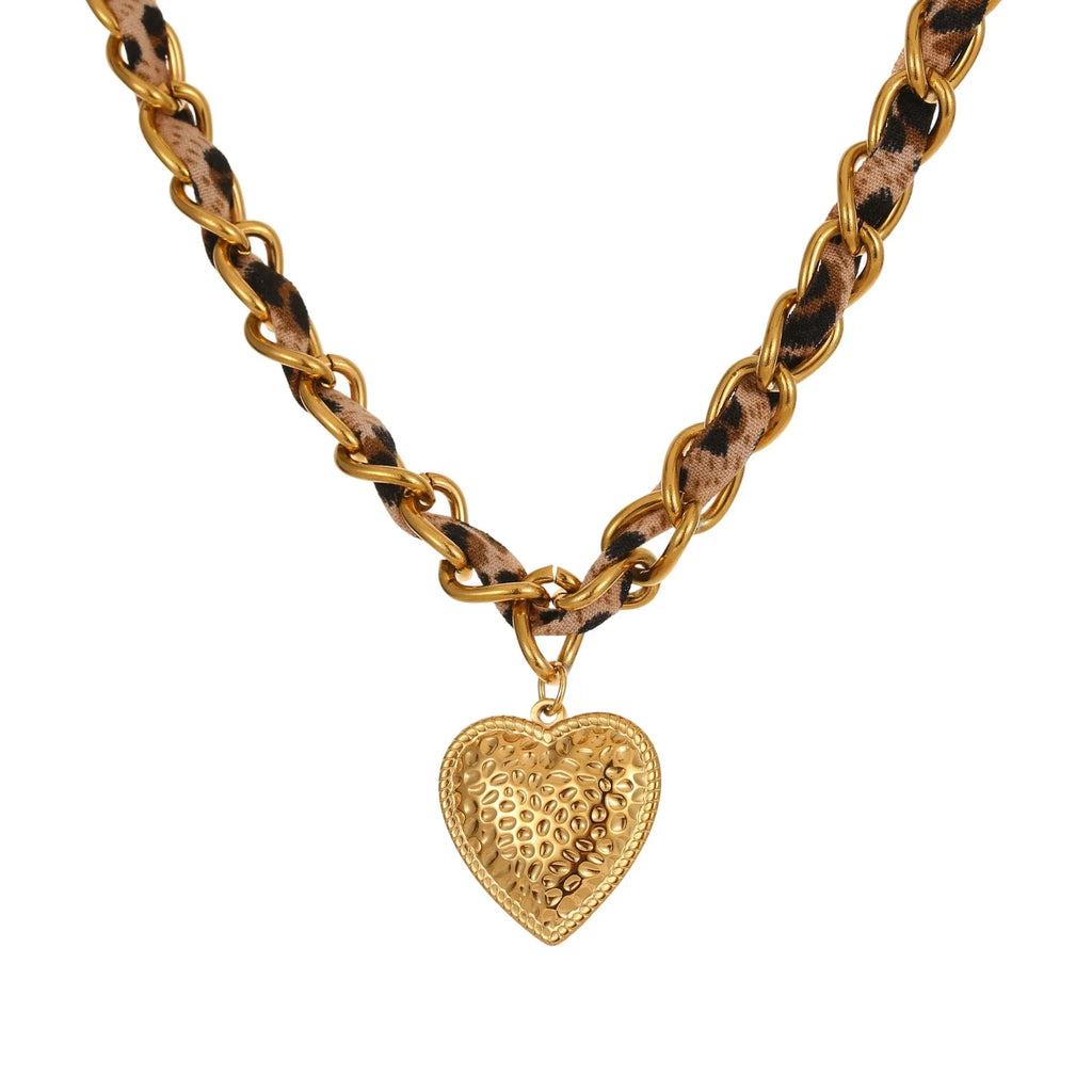 Stainless steel necklace with geometric leopard love pendant on adjustable 41-50cm chain