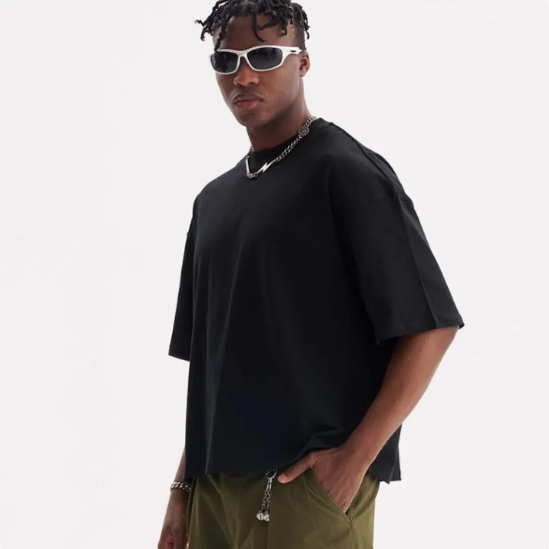 American-style loose fit pure cotton T-shirt in multiple colours including apricot, black and white