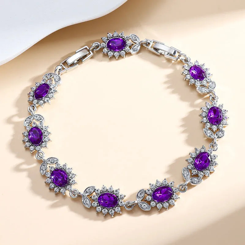 Women's simple alloy bracelet with inlaid zircon stones in nine colour variations