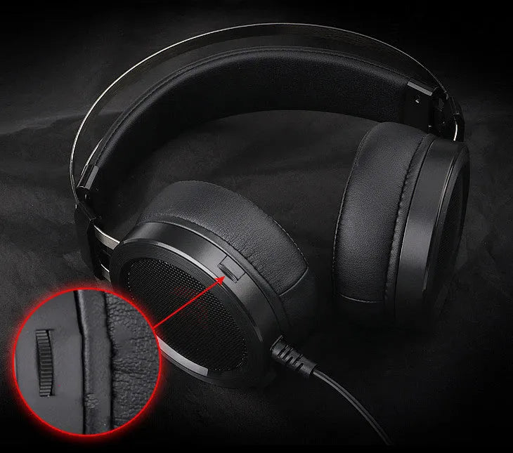 Black wired computer gaming headset with 3.5mm jack and 2 metre cable