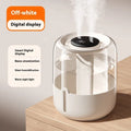 Beige round large capacity USB humidifier with dual spray nozzles and display.