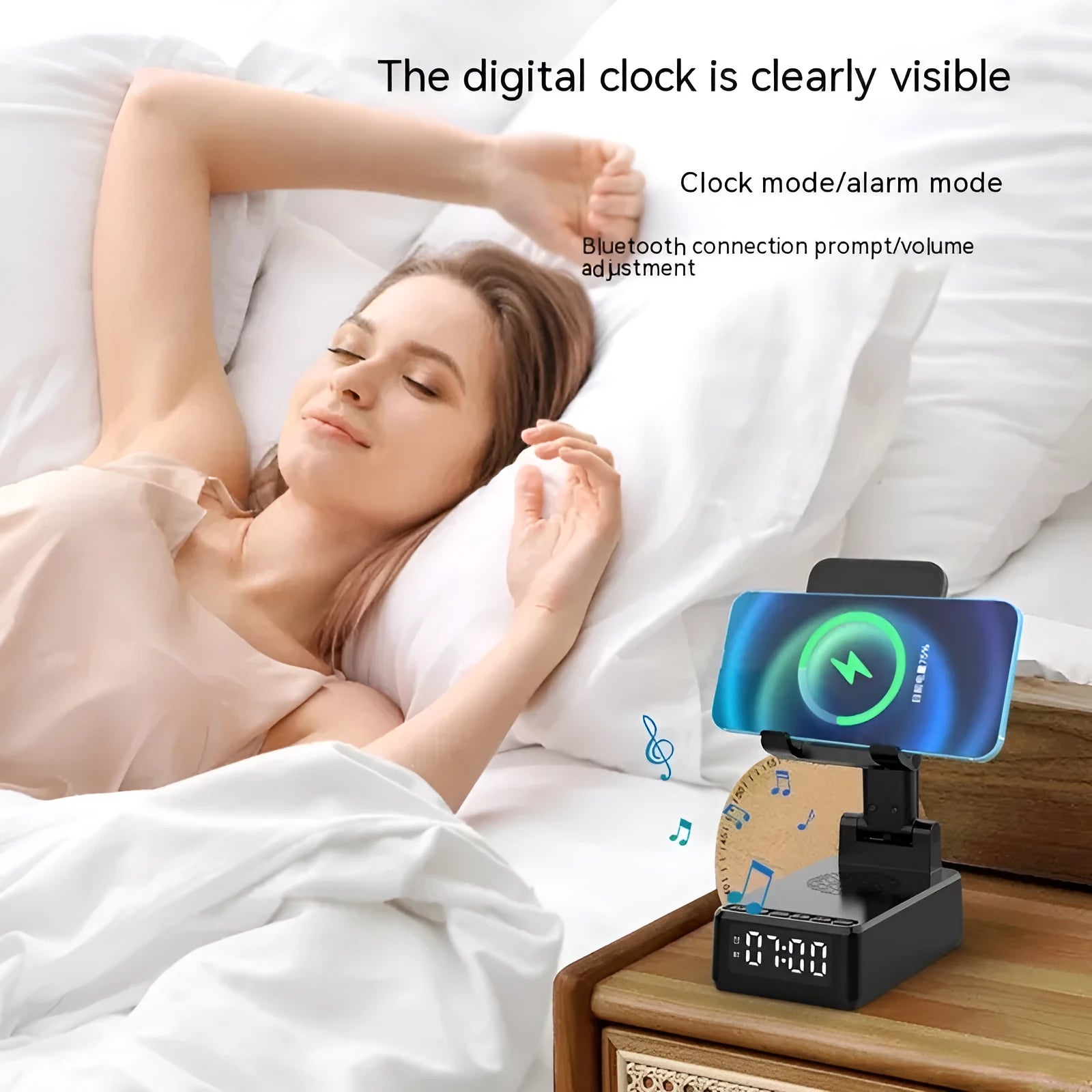 BQ12 multi-function Bluetooth speaker phone holder with wireless charger in black