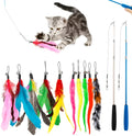 Cat toy fishing rod set with feather attachments and ten replacement heads