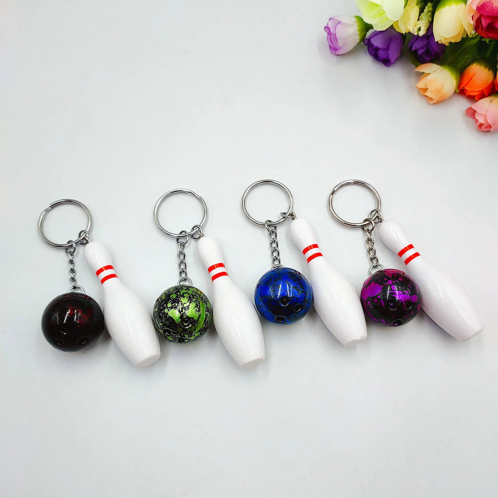 Mini simulation bowling keychain pendant in PVC metal with modern simplicity style