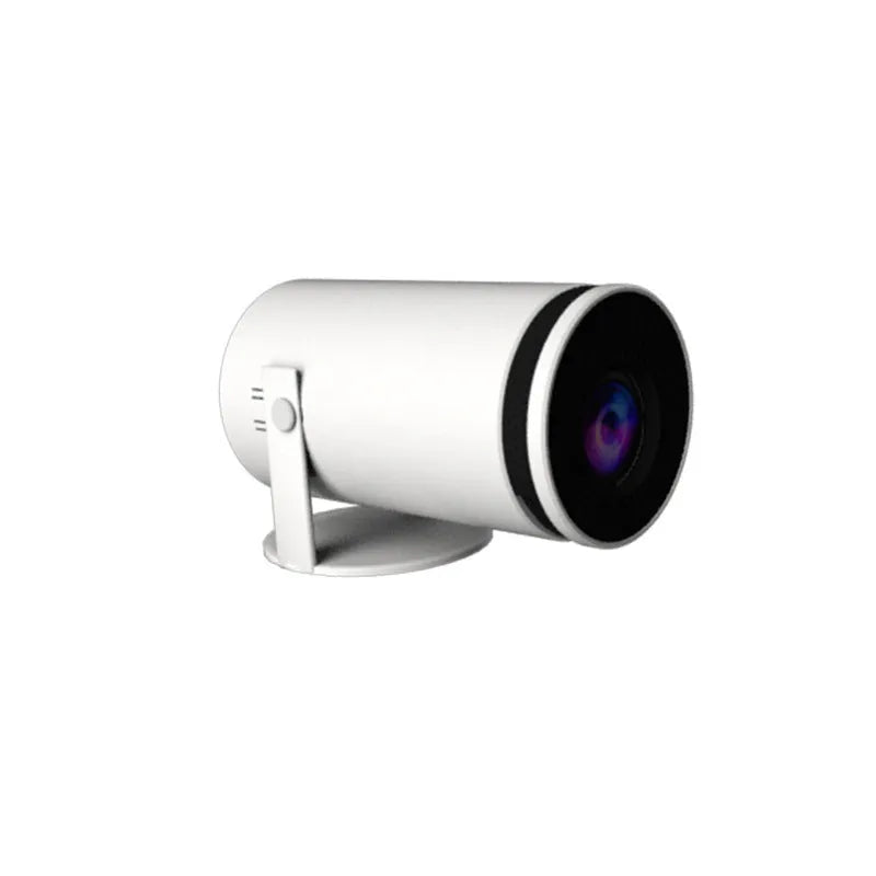White barrel-shaped Hy300 smart projector with 720p 120ANSI resolution for home cinema