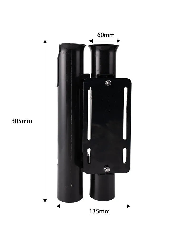 Plastic fishing rod rack with carbon finish mounted on a bicycle handlebar