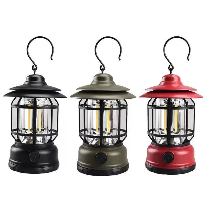 Portable camping lantern in black, green or red with super bright light for booths and outdoor use