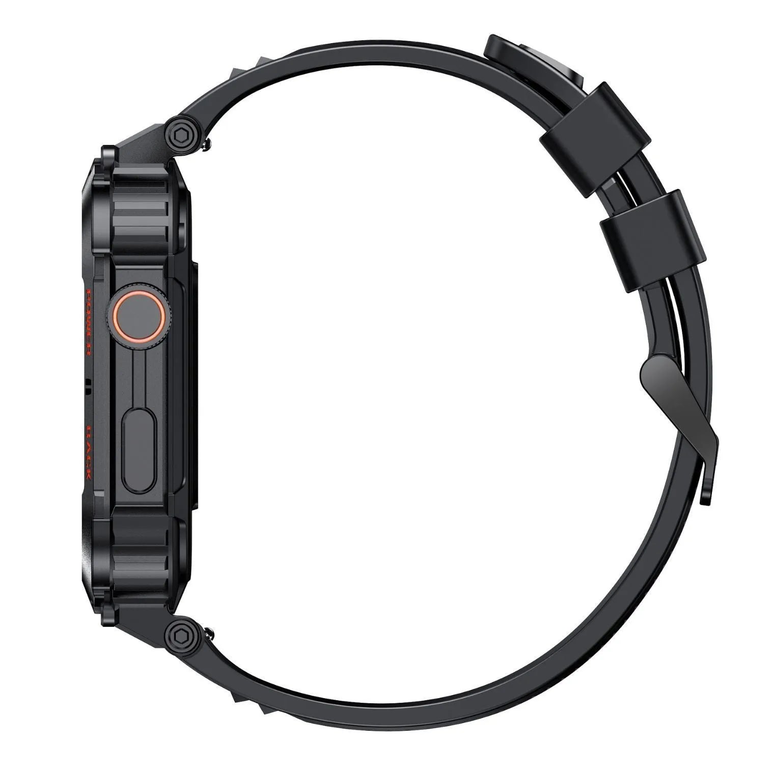 K57PRO Bluetooth smartwatch in black with TFT screen on wrist showing call function