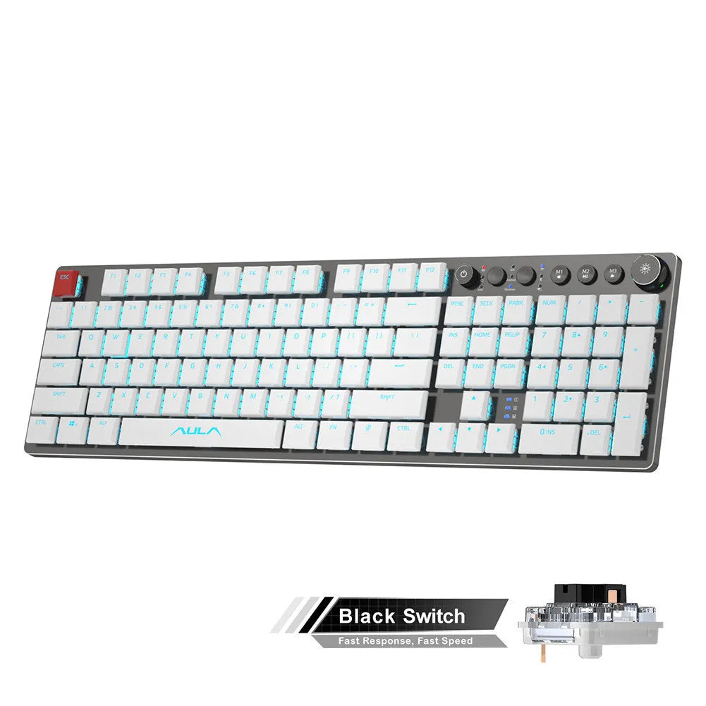 Wireless mechanical keyboard 104 keys thin with short shaft and 20 light effects on desk